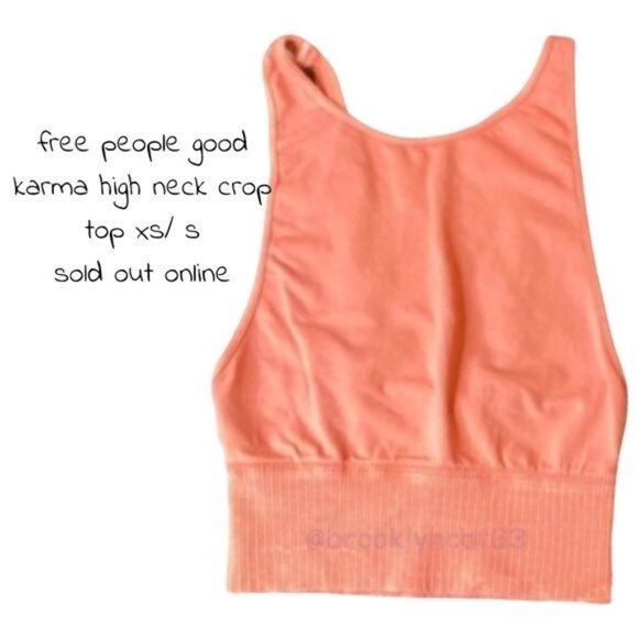 Free People Good Karma High Neck Crop Top Autumn Leaves Orange XS S - Picture 2 of 6